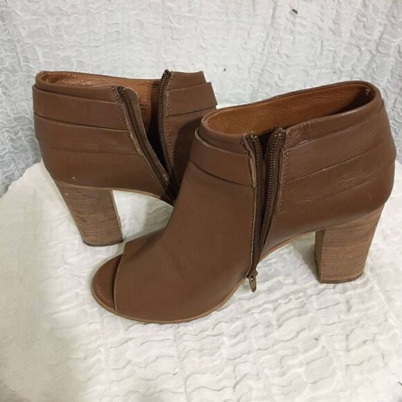 Steve Madden Brown Leather Open Toe Booties Size 9 - Picture 6 of 11